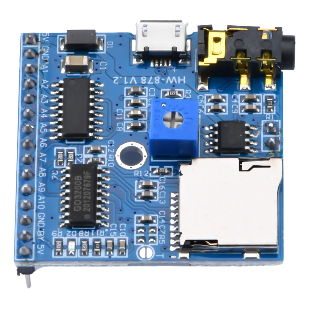 Modul pemutaran suara 5V, pemutar MP3, putaran pemicu modul suara pemicu IO yang cepat, volume pemutaran yang dapat disesuaikan, pin Las