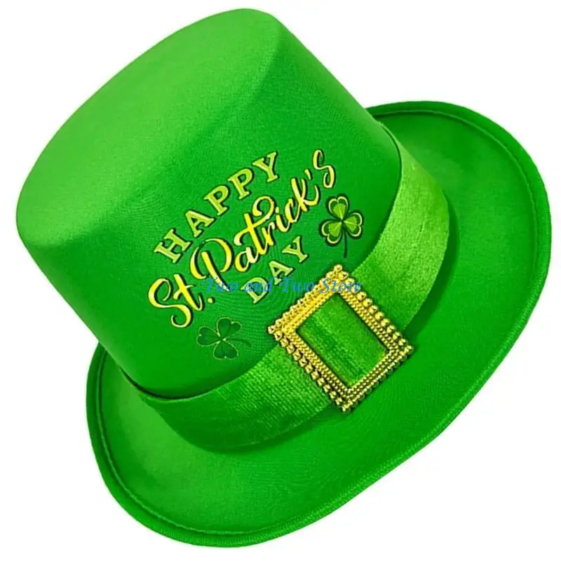 

HX6F StPatricks Day Celebration Tall Hat Shamrock Hat Festival Props Party Headwear