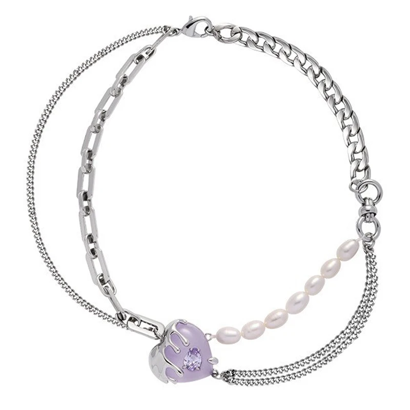 

Eetit Temperament Imitation Pearls Purple Resin Glass Heart Stacking Necklace Exquisite Popular Zinc Alloy Fashion Jewelry Gift