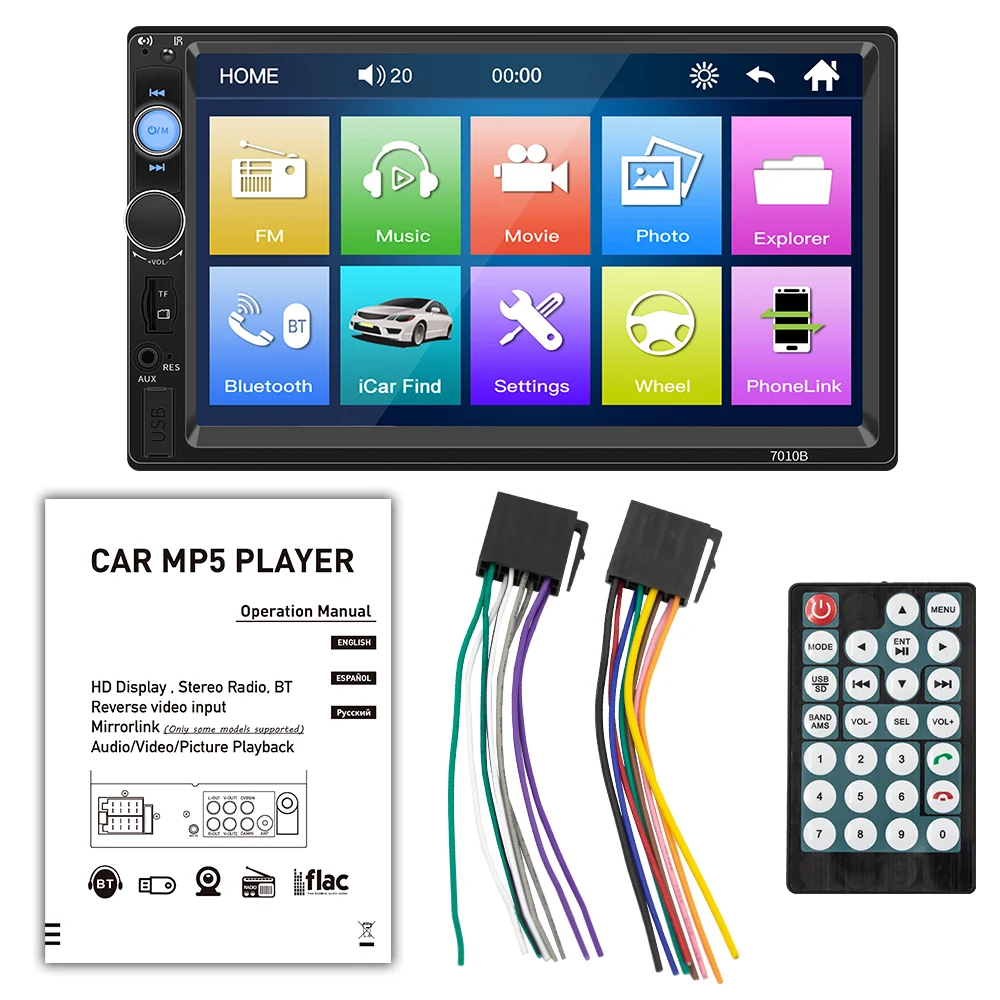 7 inch HD Touch Screen Multimedia Video Player 7010B For Universal Car MP5/BT/FM/SWC 2 Din Car Radio Stereo Automotive