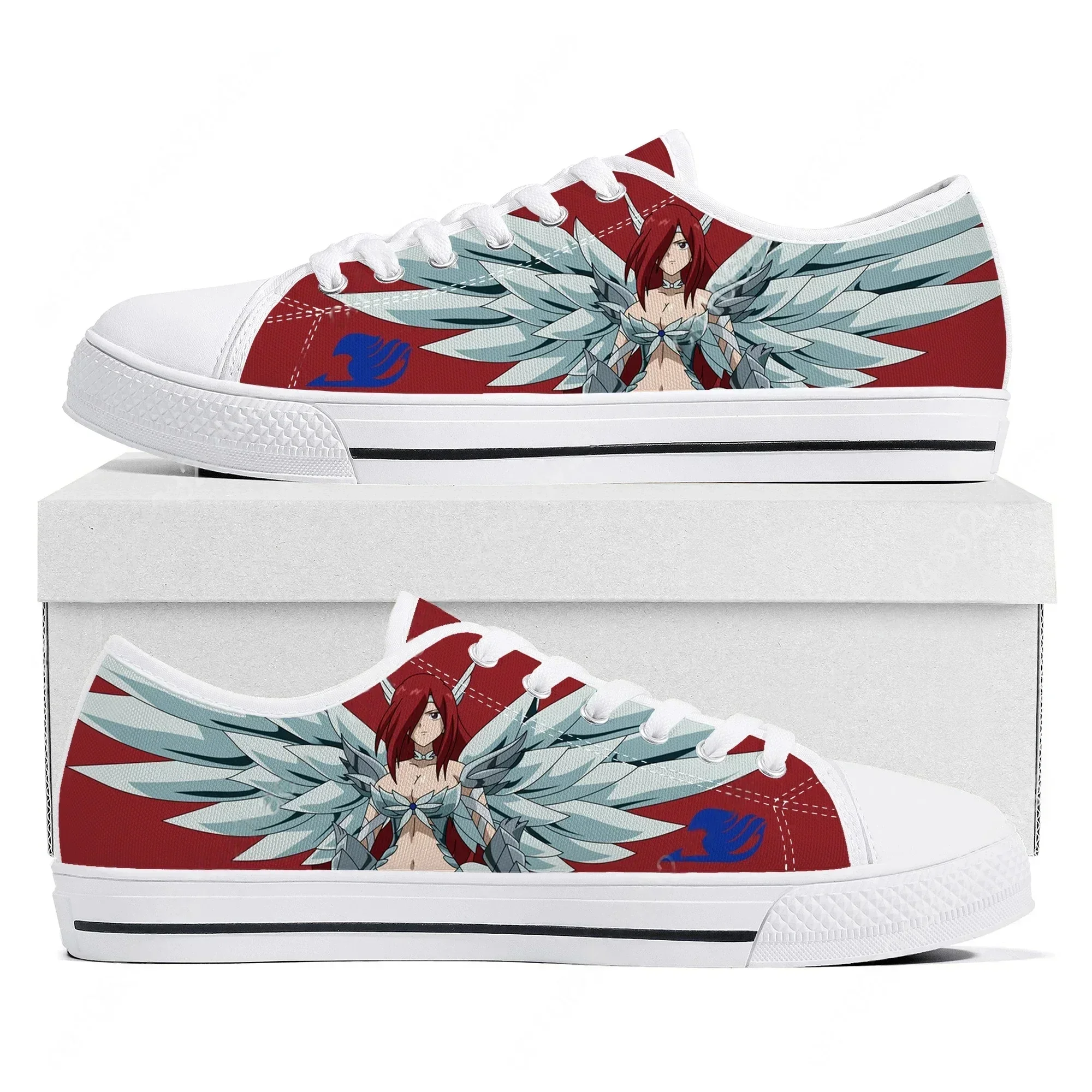 Erza Scarlet Anime F-Fairy T-Tail Low Top Sneakers High Quality Men Women Teenager Canvas Sneaker Couple Shoes Custom White Shoe