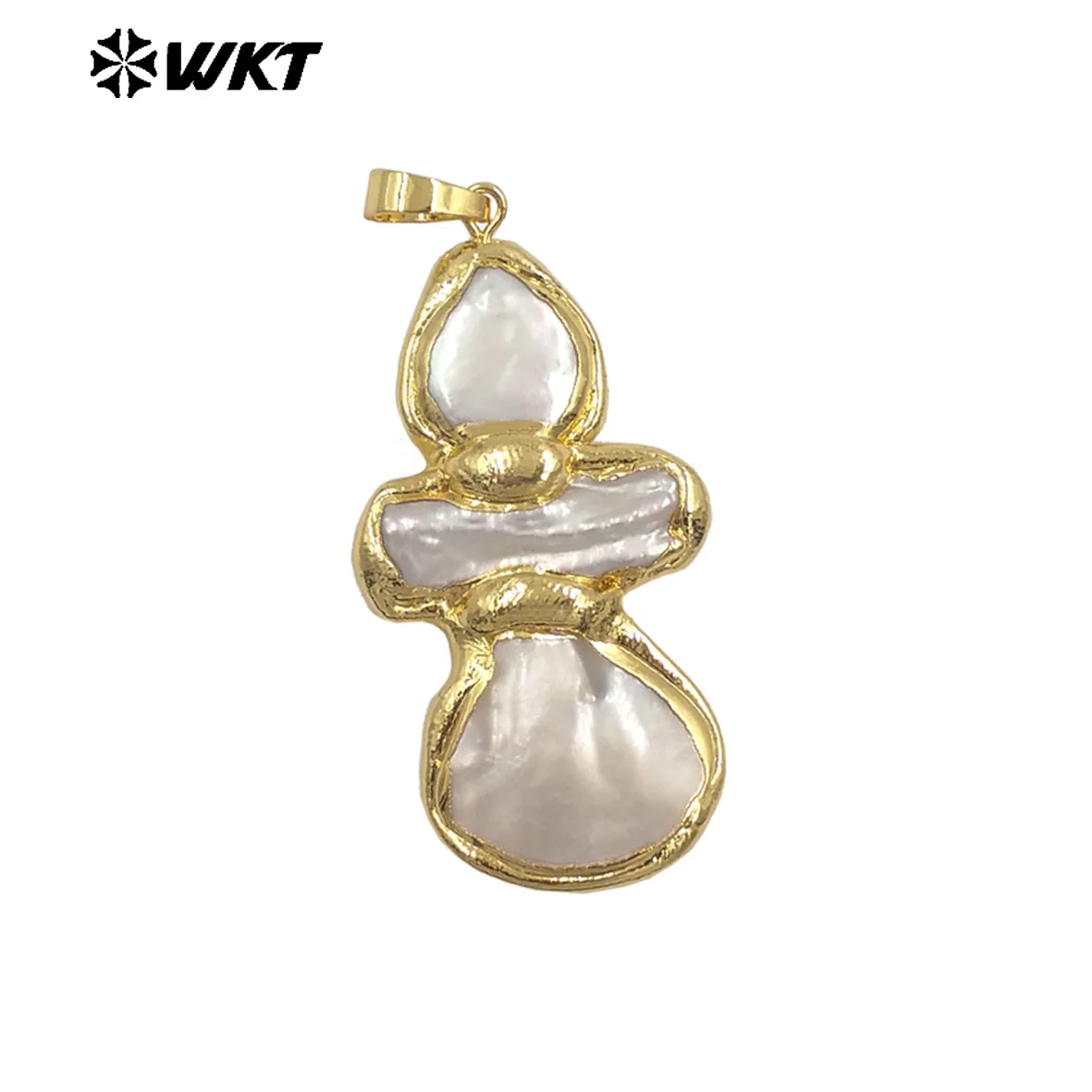 WT-JP424 Wholesale Back Full Gold Plated Exquisite Gourd Shape Natural Pearl And Shell Pendant Ladies Cute Jewelry Accessory