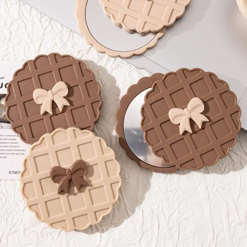 1 pçs forma de waffle slide dupla face espelho de maquiagem portátil compacto bolso mão personalizado beleza cosméticos festa favor espelho