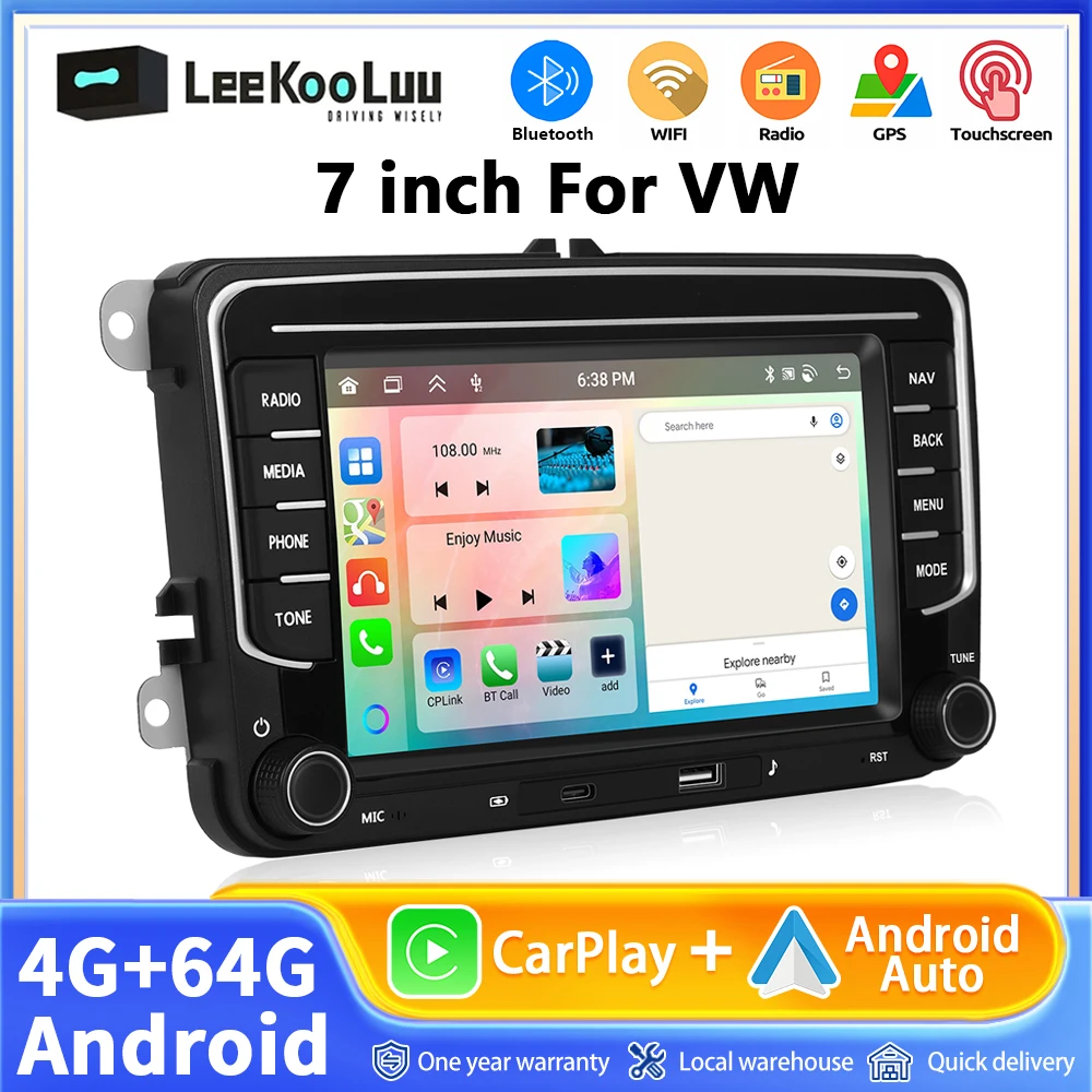 LeeKooLuu-Autoradio Android 13, 4 Go/64 Go, Carplay, GPS, Lecteur Limité, pour Voiture Volkswagen, Skoda, Octavia, Golf 5/6, Touran, Passat, Polo, Jeta