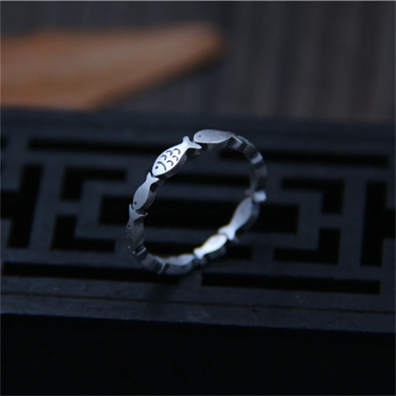 Uglyless Thai Silver Fish Rings for Women 3.5MM MINI Tail Ring 999 Pure Silver Jewelry Animals Gifts Exotic Ethnic Rings