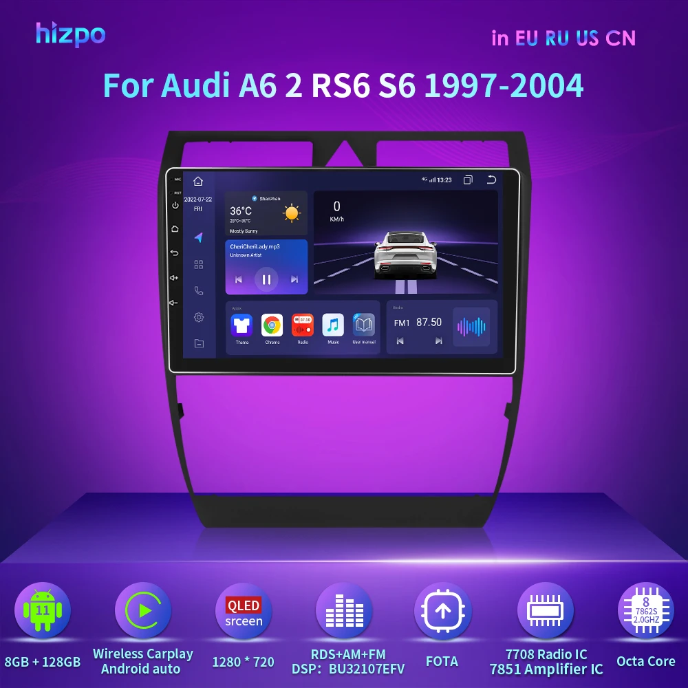 

Car Automotive CarPlay Android Auto Multimedia Player Radio For Audi A6 C5 1997 - 2004 S6 RS6 GPS 2din Stereo Vehicle Camera SWC
