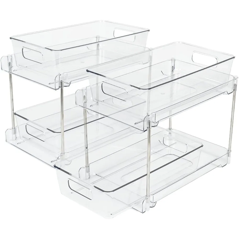 

2 упаковки органайзеров для ванной комнаты и хранения вещей, 2-уровневый прозрачный органайзер под раковиной, органайзер для туалетной столики, органайзер для аптечки,