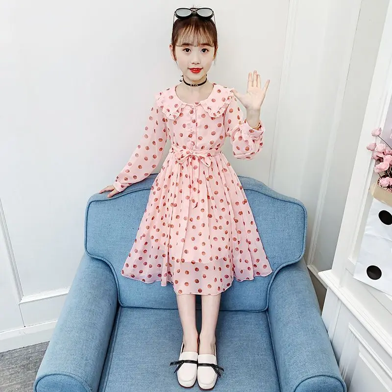 

Новое осеннее шифоновое платье принцессы для девочек 2025 года — стильное весенне-осеннее детское платье для больших и средних детей от 4 до 12 лет