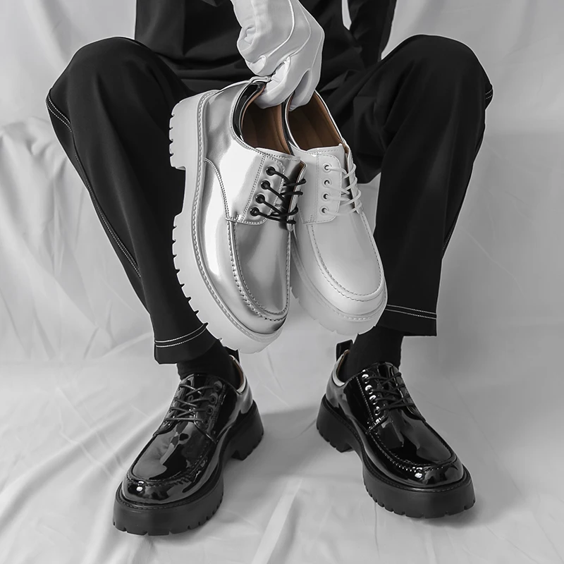 

Мужская обувь из лаковой кожи, модная удобная стильная обувь на толстой подошве для отдыха, вечеринки, бизнеса, офиса, классические туфли больших размеров