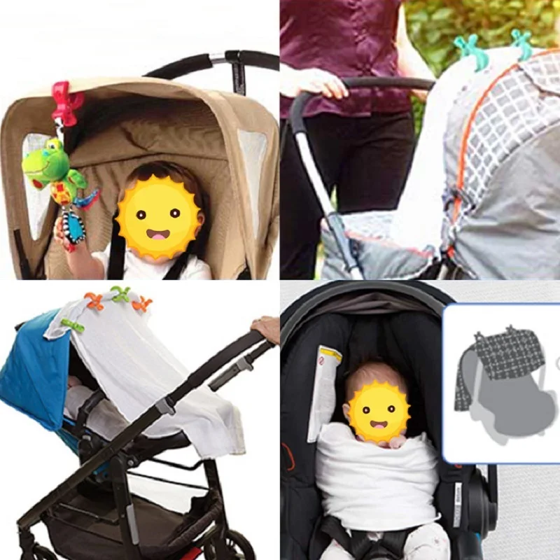 2 pz/lotto accessori per seggiolini auto colorati per bambini passeggino in plastica Clip giocattolo carrozzina passeggino Peg To Hook Cover coperta Clip per zanzariera