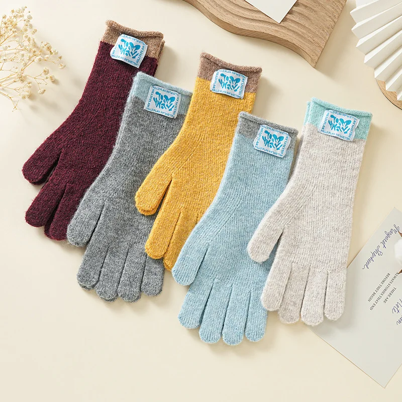 Fashion New Knitted Wool Five Finger Gloves Women Cycling Touch Screen Warm Cold Proof Winter Thermal Soft Cozy Protective glove