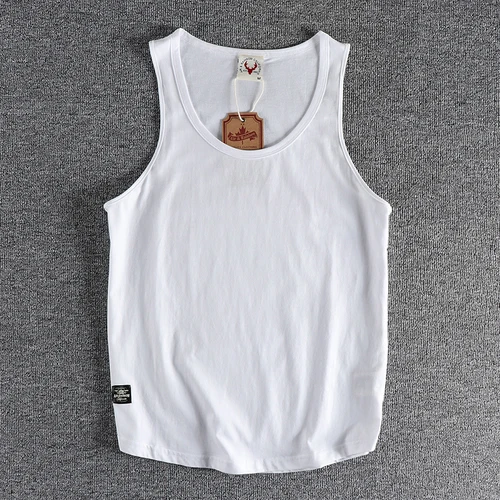 Imagen 2 del producto Camiseta americana sin mangas con cuello redondo para hombre, chaleco de baloncesto, 100% algodón lavado, informal, Fitness, Verano