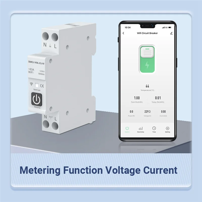 RISE-Tuya WIFI 스마트 회로 차단기 1P+N 1A-63A 스마트 라이프 Alexa 홈과 계량 작업이 가능한 조정 가능한 DIN 레일
