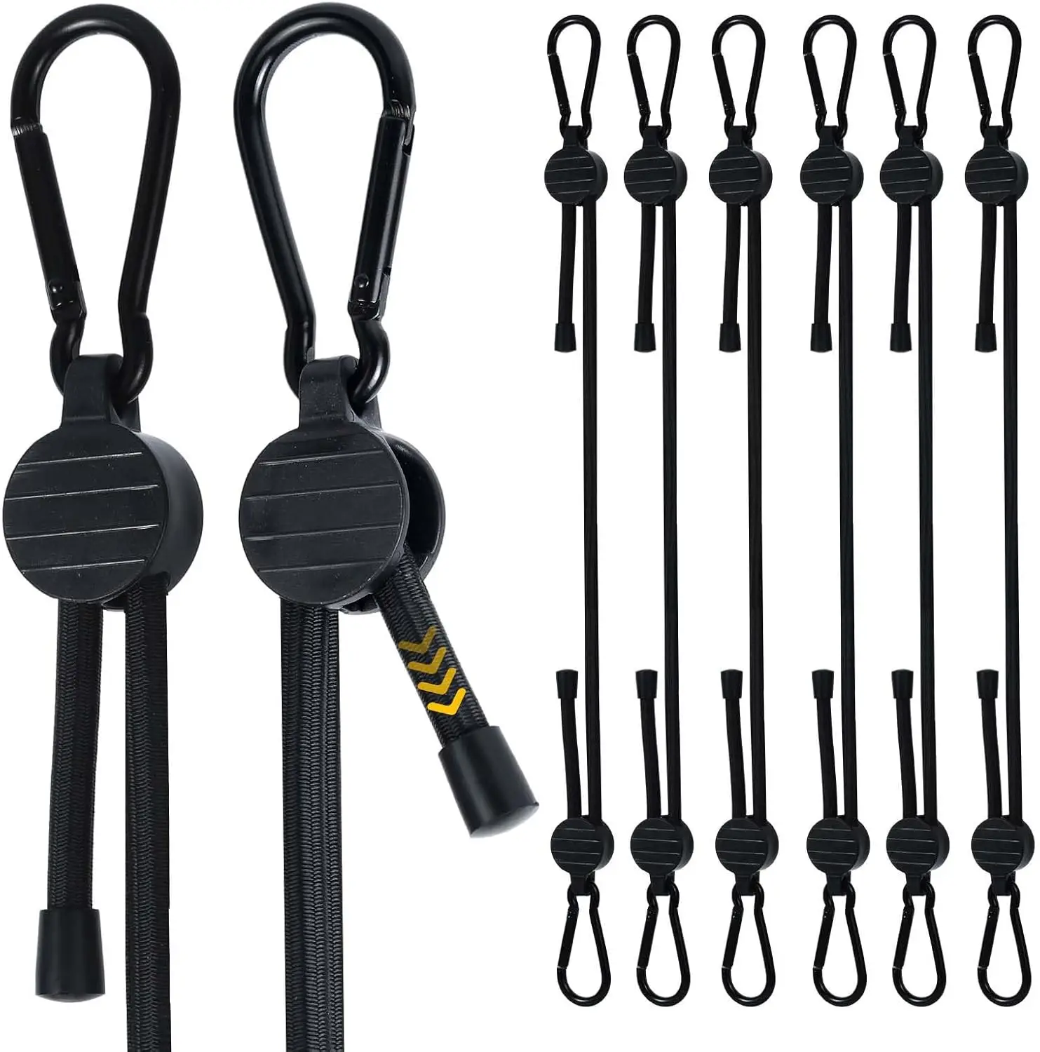 

6 Pack Adjustable Bungee Cords with Hooks, Thick Elastic Straps for Cargo, Camping, Tents, Luggage - All-Weather