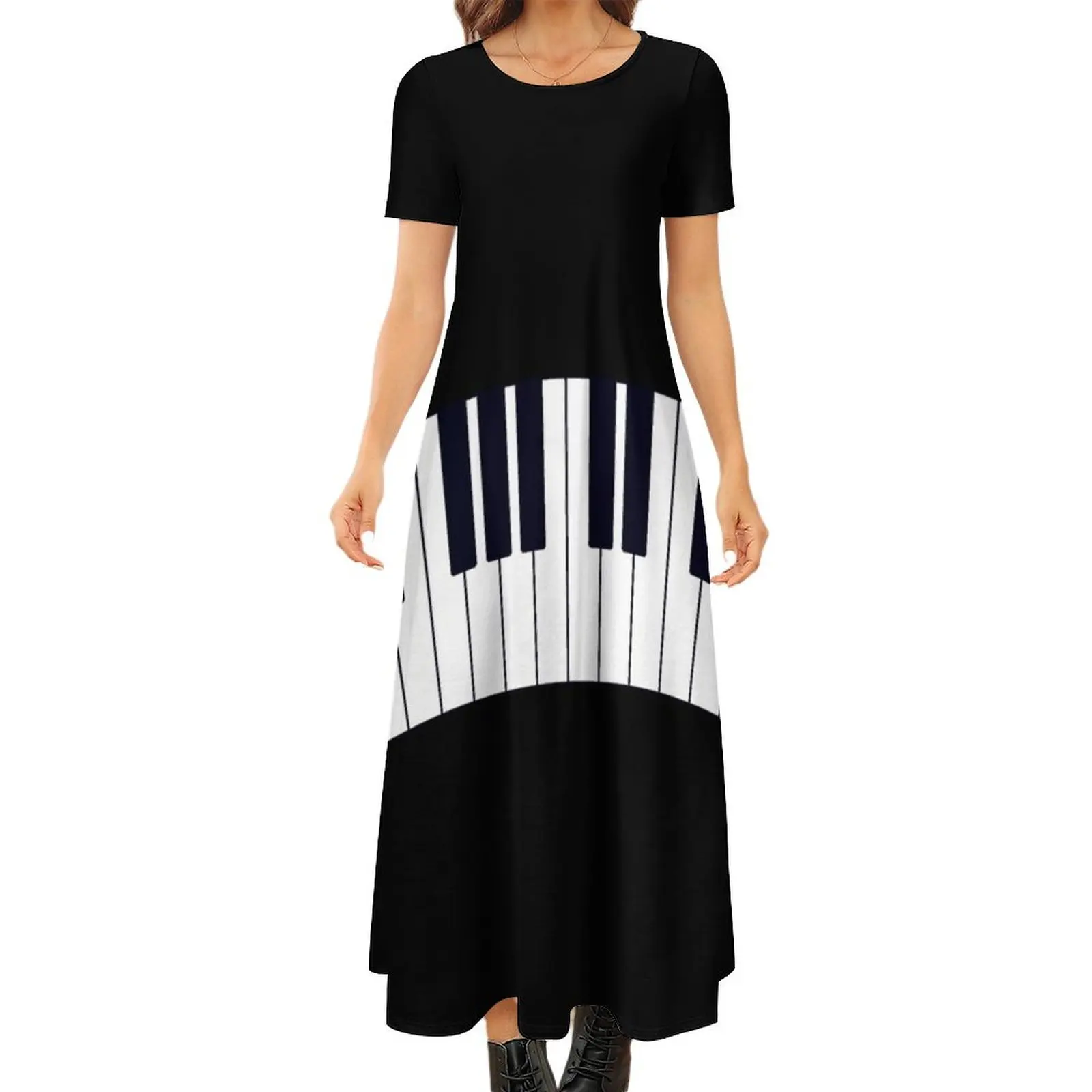 

Piano Keys Round Neck Short Sleeve Dress dress wedding dresses for parties womans clothing elegant party dresses for women 2024