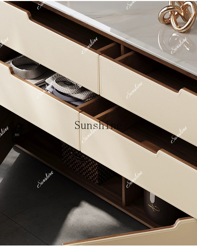 Natural marble solid wood porch cabinet living room wall locker  FT