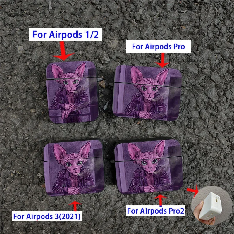 Siamese Cat Smoking AirPods Case, Apple Airpods 1, 2, 3 Pro, 2, estojo protetor, preto sem fio Bluetooth Earphone Cover, Funda
