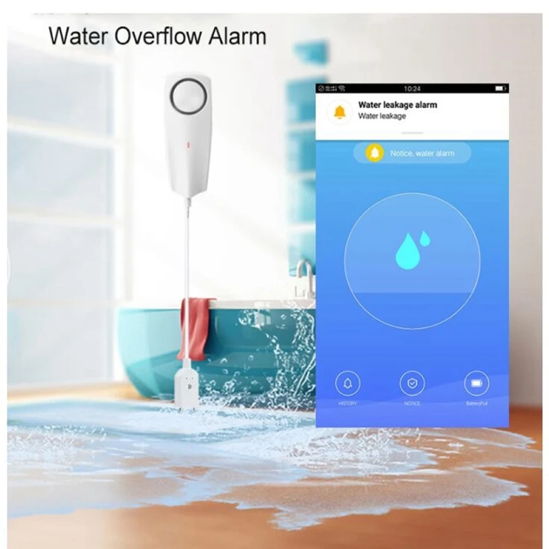 كاشف مستوى المياه اللاسلكية تسرب تجاوز الجرس تويا الحياة الذكية APP دفع التنبيه