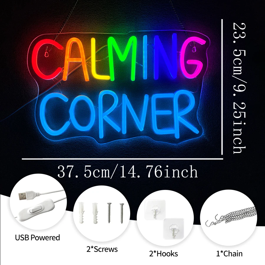 Calming Corner Neon Sign Multicolor LED Neon Signs for Wall Decor Kids Wall Art Classroom Bedroom Library School Office USB Sign