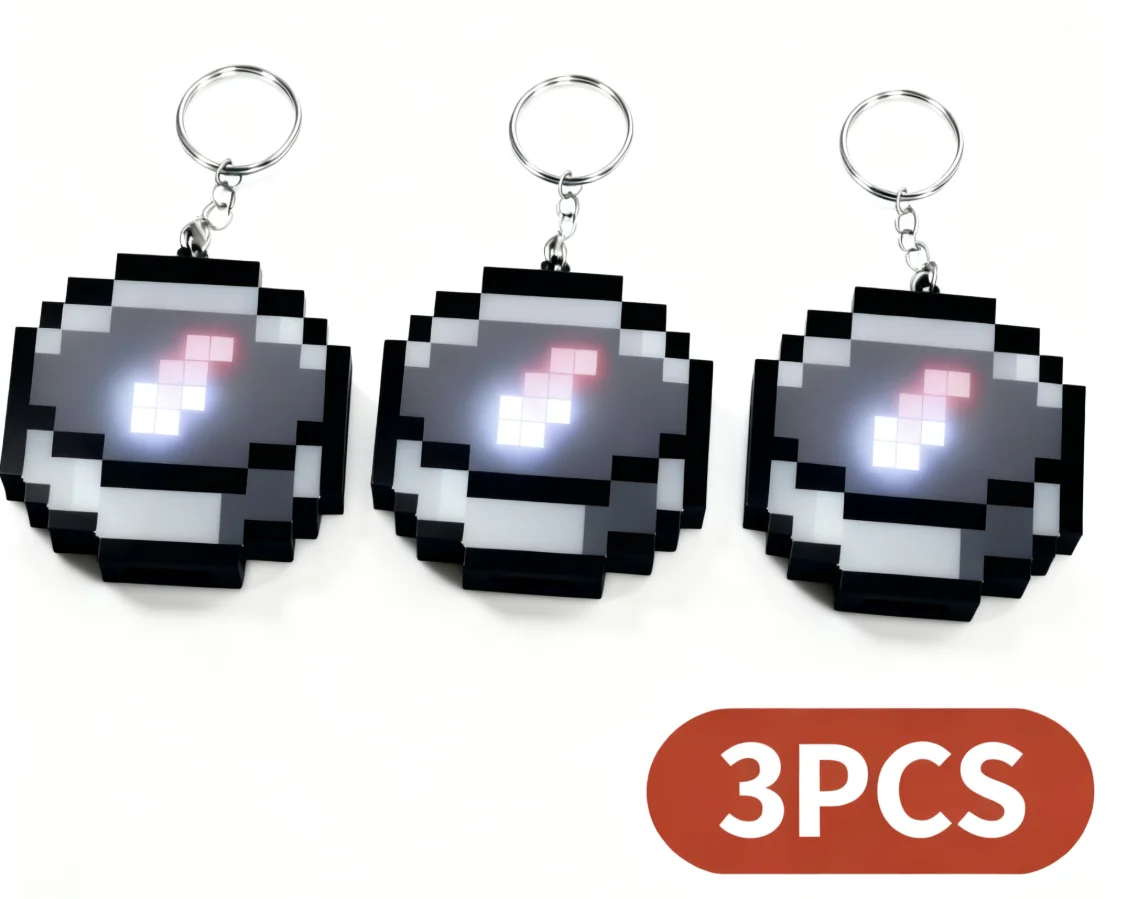 Rechargeable Pixel Compass Keychain Lighting 3D Backpack Pendant Simple Design Game Periphery Toys For Kids Birthday Gifts