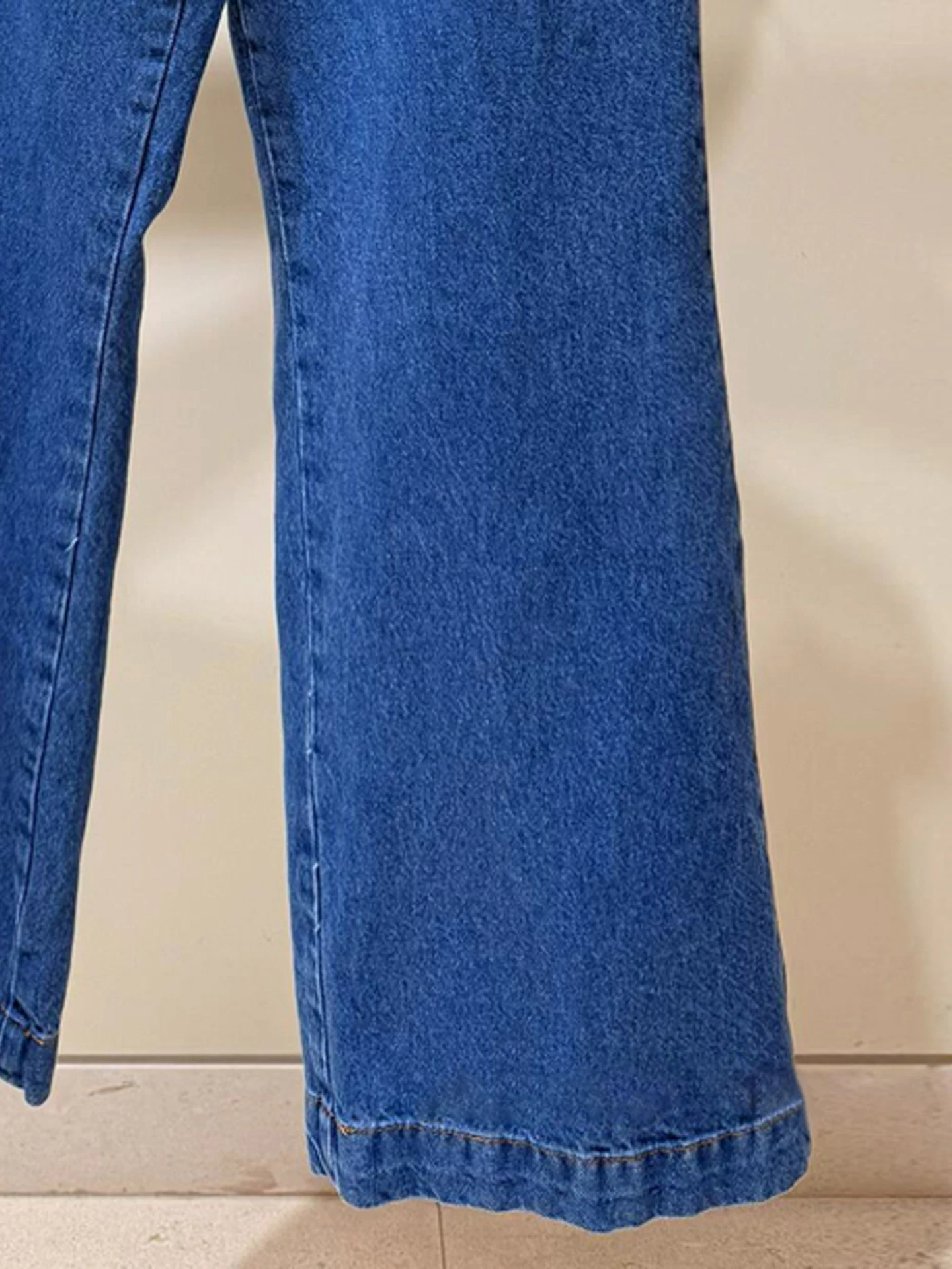 Celana Jeans Panjang Wanita High Waist Straight Leg Premium Denim Kasual Warna Biru Vintage untuk Aktivitas Sehari-hari Semua Musim