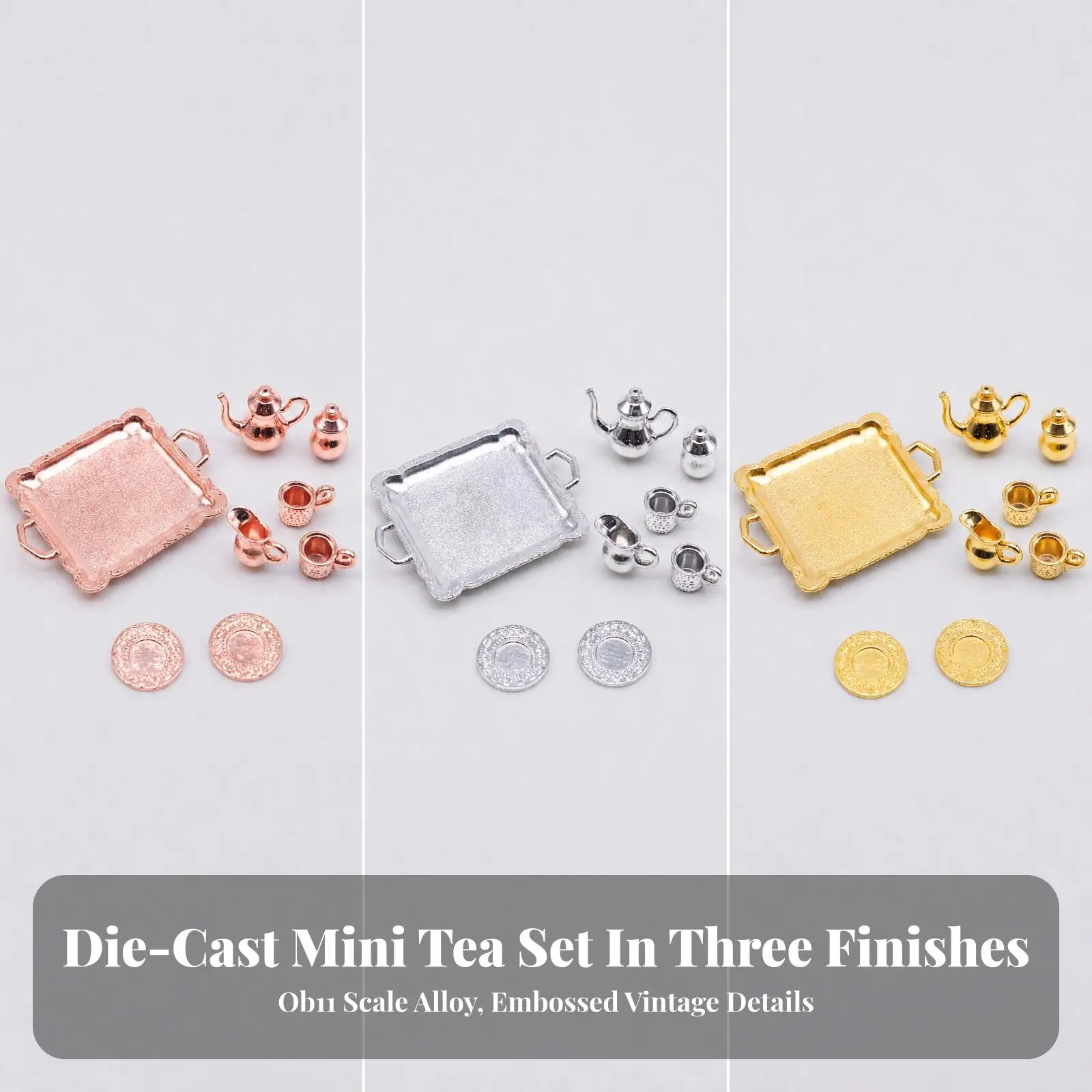 Small Scale Alloy Tea Service 8pc Silver Dollhouse Kitchen Decor Fabric Toy for Realistic Miniature Room Display