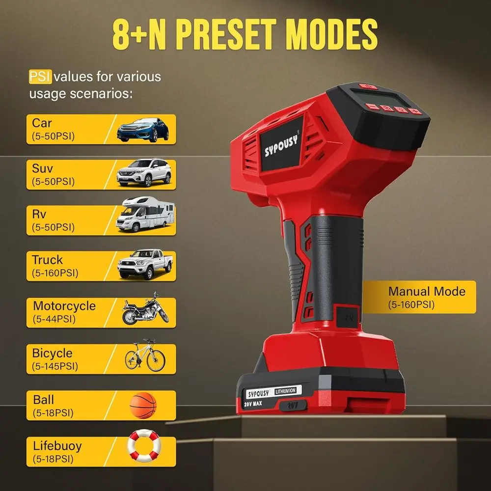 منفاخ إطارات لاسلكي محمول 160 رطل لكل بوصة مربعة مع بطارية 20 فولت، مضخة هواء رقمية سريعة للسيارات والدراجات النارية والدراجات الإلكترونية والمزيد #2