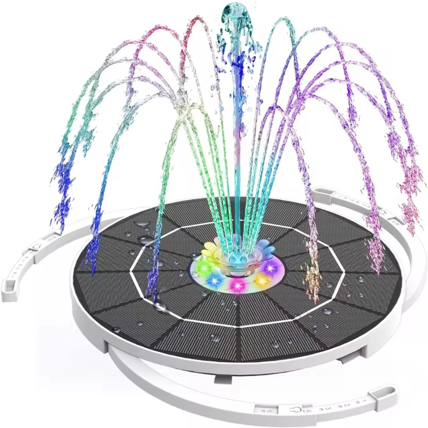 

3.5W/5.5W Solar Fountain with colorful lights and 3000mAh battery, 8 nozzles outdoor gardens ponds