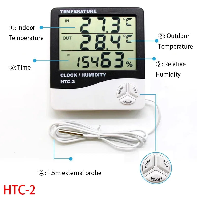 3.8'' Digital Temperature Humidity Monitor LED Screen High Precision for Home Indoor Fish Tank Refrigerator HTC-1 HTC-2
