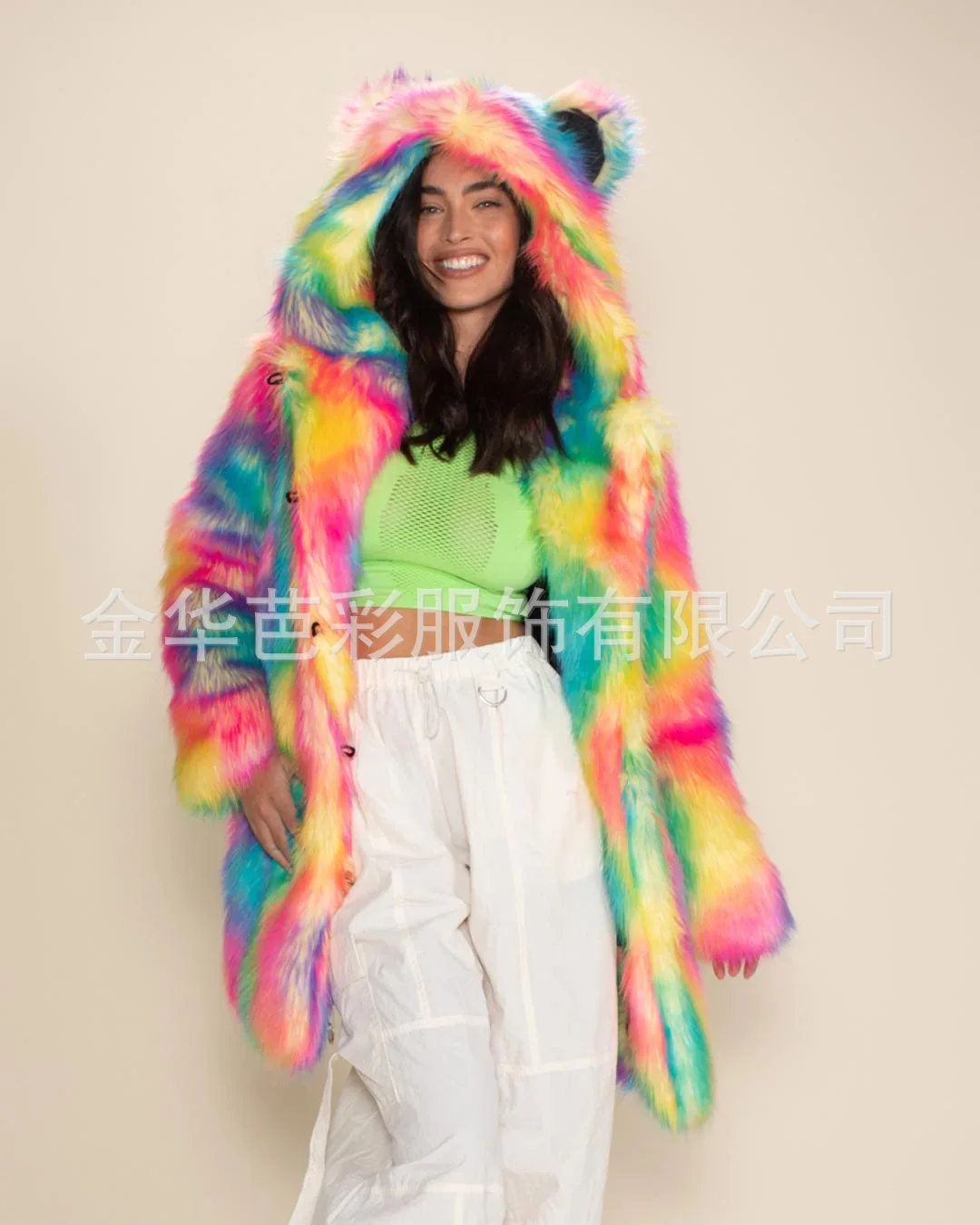 Faux Fox Fur Coat Women Jackets Hooded Fluffy Overcoat Colorful Outwear Mid Length Thick Warm Winter Coats 2025 Streetwear