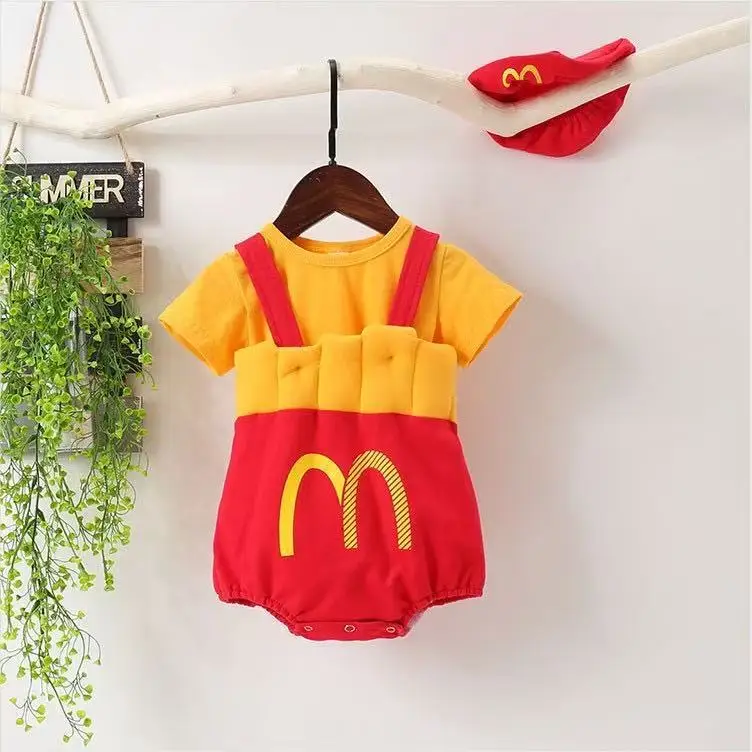 

2025 New Infant One-piece Bodysuit, Baby Romper with Hat, Creative Halloween French Fries Stage Performance Costume
