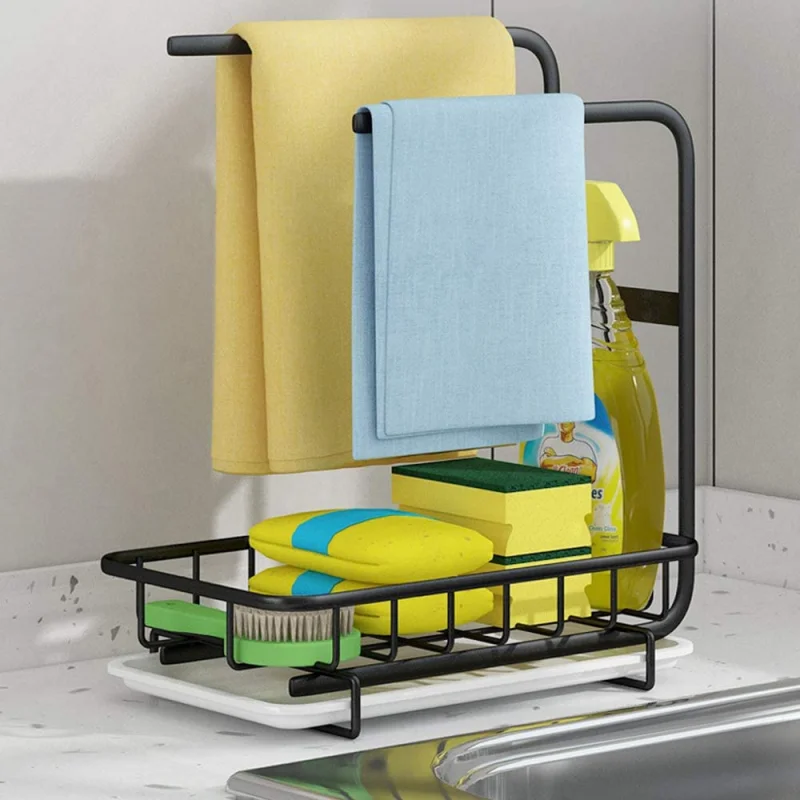 Sponge Holder Kitchen Organizer Dish Drainer Countertop Brush Soap Rack Sink Tray Drain Sink Rag Wall Mounted Accessories