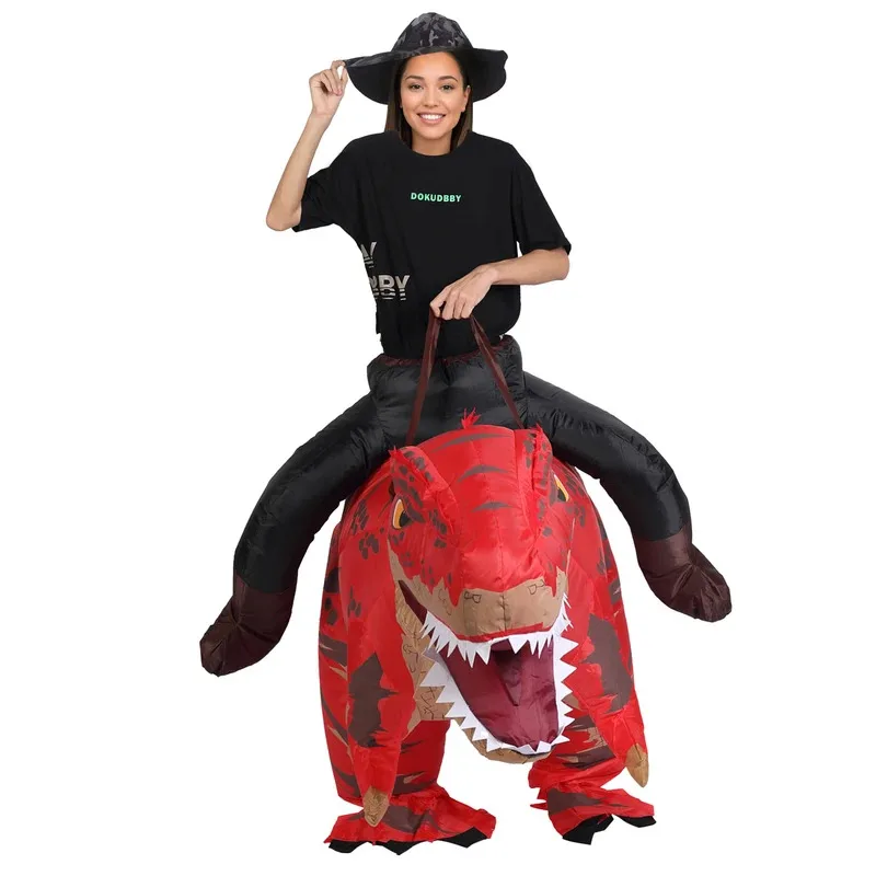zz04zz12Ride Tyrannosaurus ديناصور زي T-rex للكبار نفخ الخيال لعب الأدوار يتوهم هالوين التميمة الطرف App