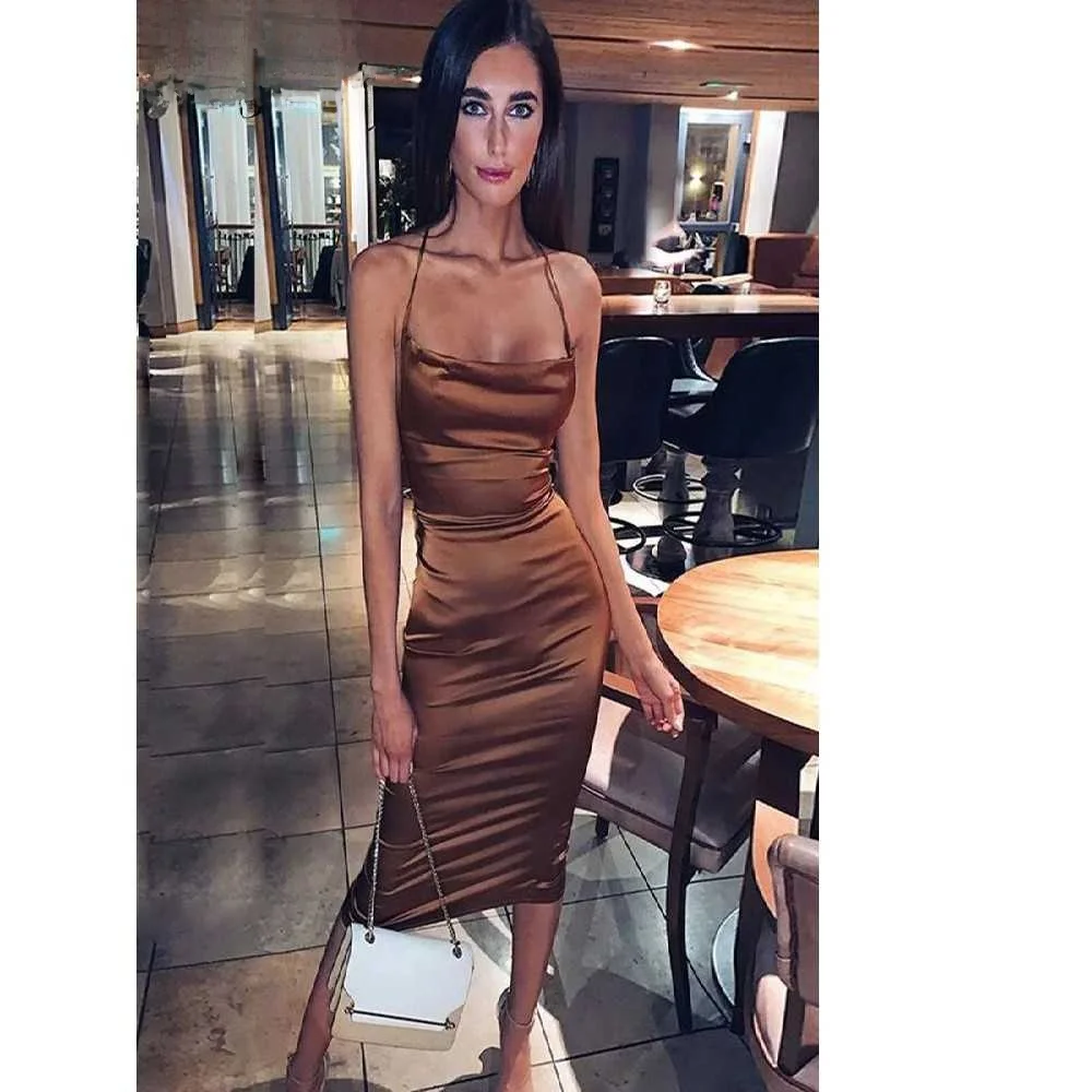 

Dulzura Neon Satin Lace up Bodycon Dr 2023 Summer Women Long Mi Cleanfit H Version Tee-quarter Sve Ciwalk Dr