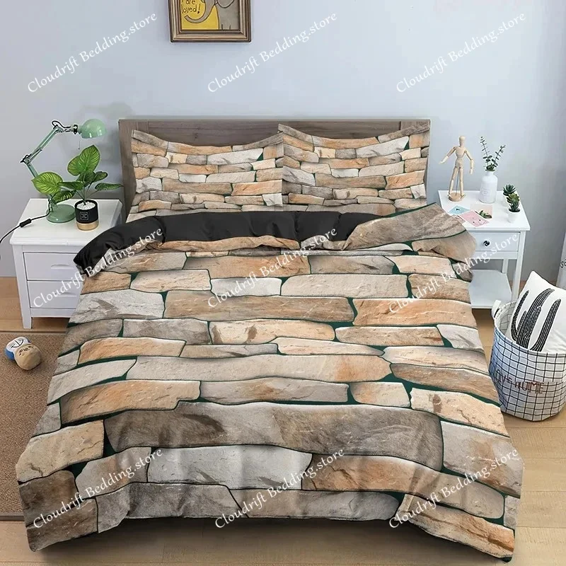 

Stone Pattern Bedding Set King Queen Size 3D Bricks Wall Print Duvet Cover Home Textile Zen Stone Polyester Quilt Cover