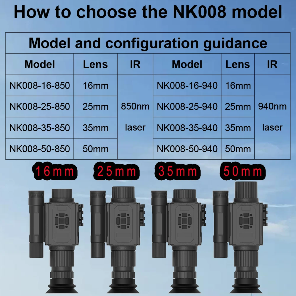 Mira telescópica para rifle de visión diurna/nocturna Megaorei NK008 Digital 1080P |   Cámara monocular de caza con iluminador IR de 850/940 nm