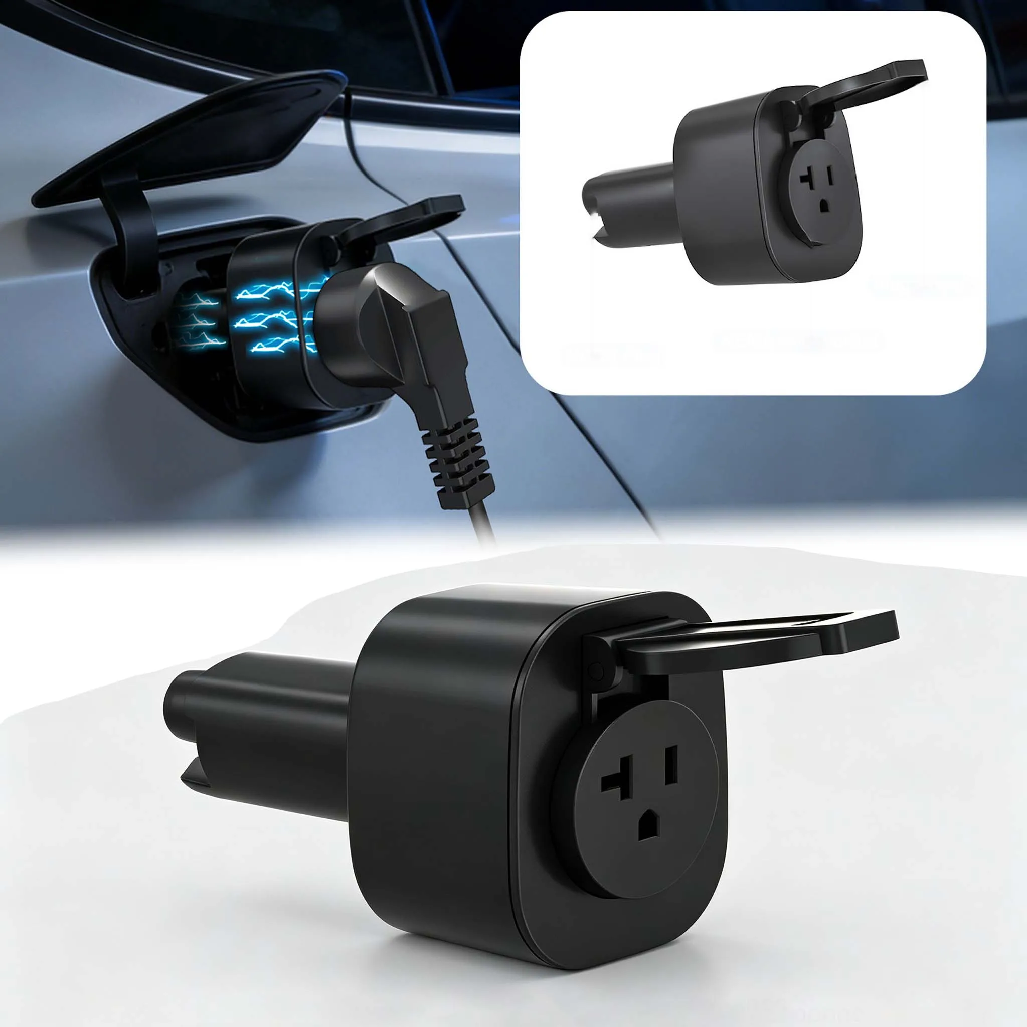 Universal Vehicle-to-Load V2L EV Discharger Adapter NACS Port 20A 110V AC NEMA 5-20 Socket for Hyundai Ioniq 5/6 Kia EV6/9