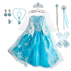 Halloween Elsa Dress for Girls Children Party Princess Costume Kids Disguise with Long Cloak Girl Snow Queen Carnival Clothes