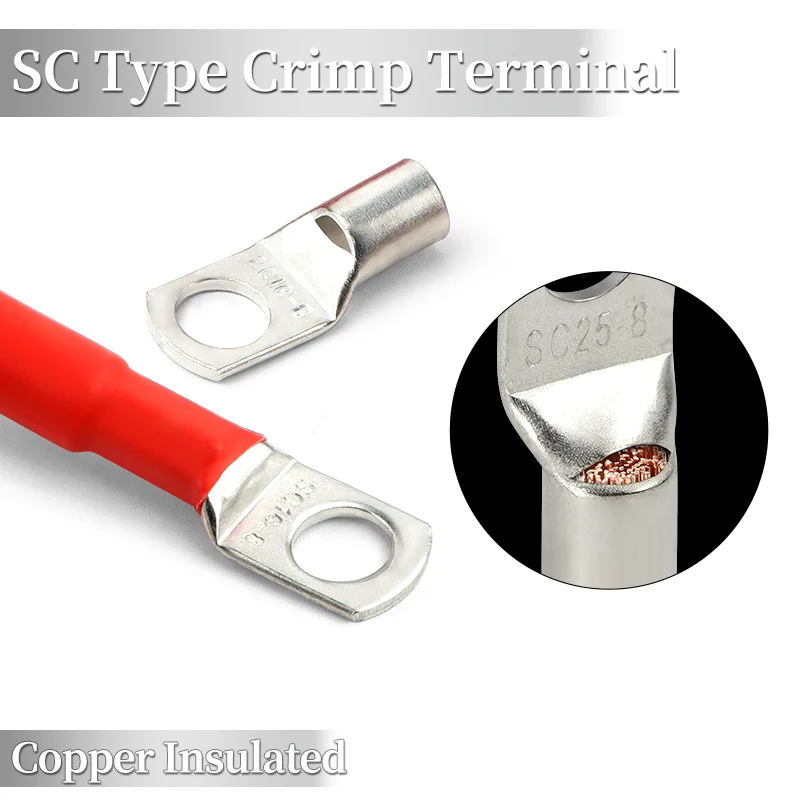 

2 ~ 20pcs SC Type Wire Nose Terminal SC6/10/16/25/35/50/70/95 Copper Battery Block Lugs Hole ID6/8/10/12mm Crimp Wire Connectors