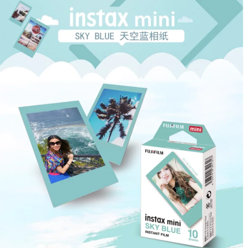 10/20/50 Lembar Kertas Foto Film Mini Instax Biru Langit Fujifilm untuk Fuji Mini 11 12 9 7S 25 26 90 Kamera Instan SP-1 SP-2 EVO 99