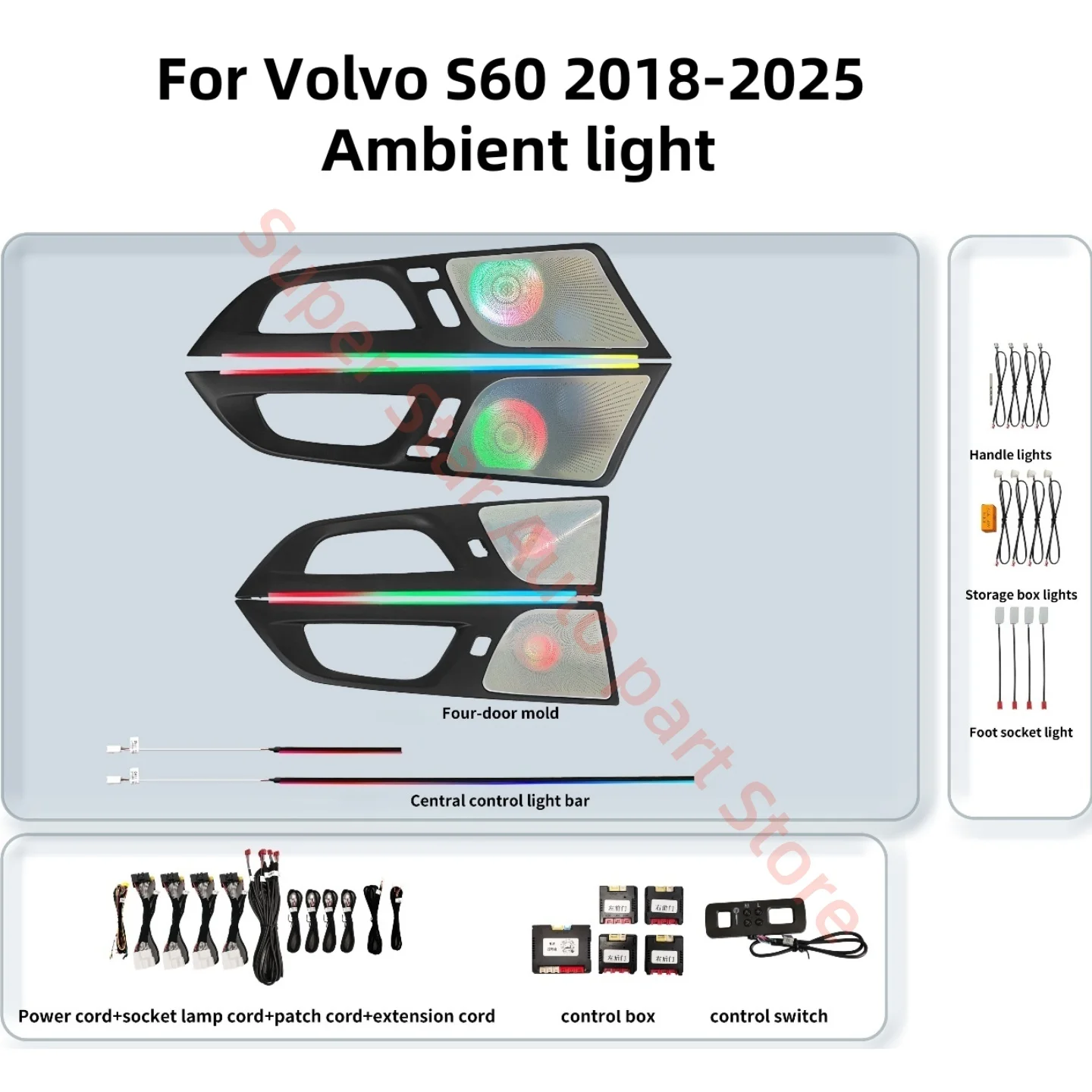 

Для Volvo S60 2020-2024 светодиодная атмосферная лампа, модернизация внутреннего освещения автомобиля, автомобильные аксессуары, декоративная панель, окружающее освещение