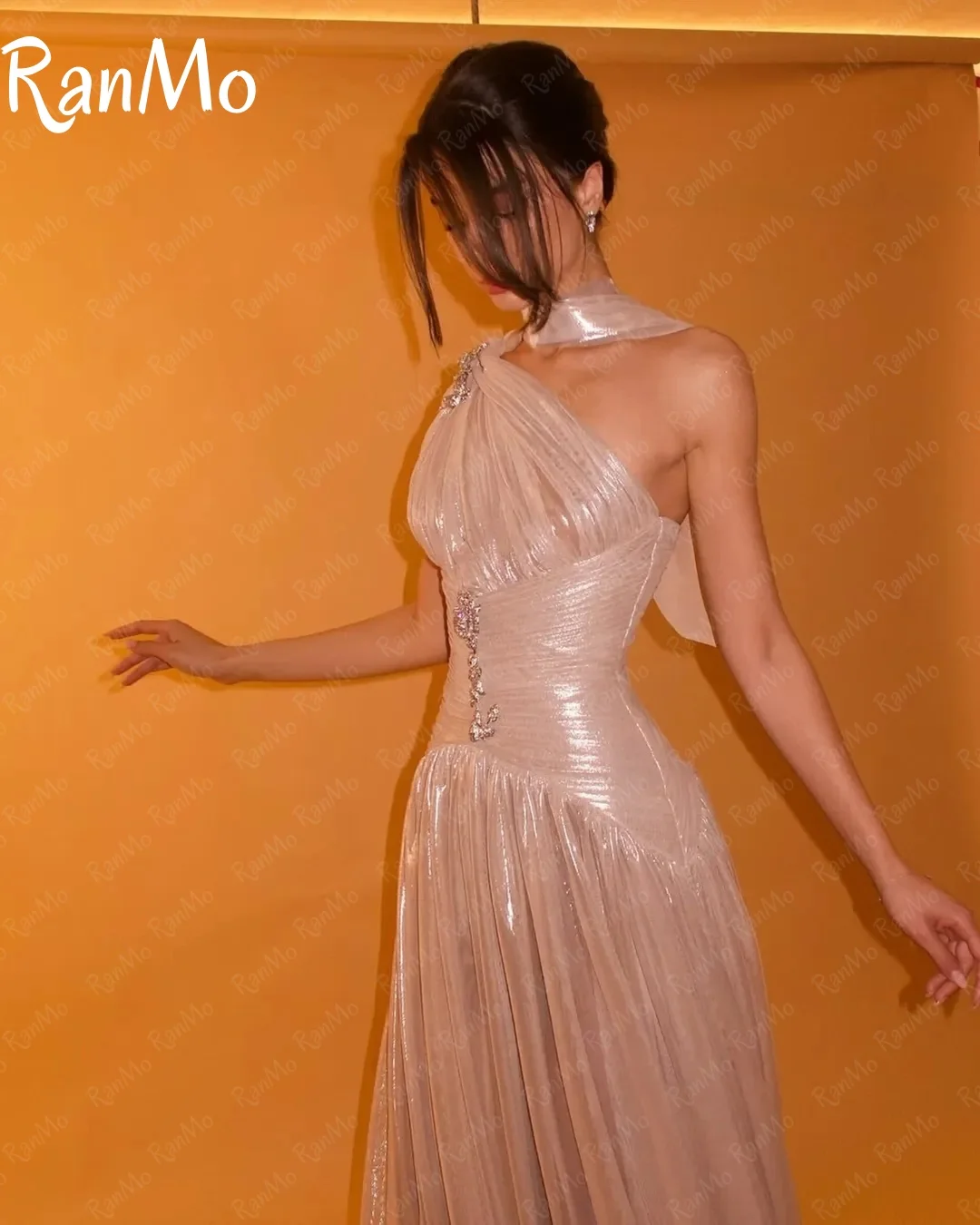 Ranmo 2025 فستان حفلات لامع جديد بكتف واحد على شكل حرف A فساتين مناسبة رسمية طويلة للنساء مطرزة ضيقة للحفلات الراقصة رداء حفلات مخصص