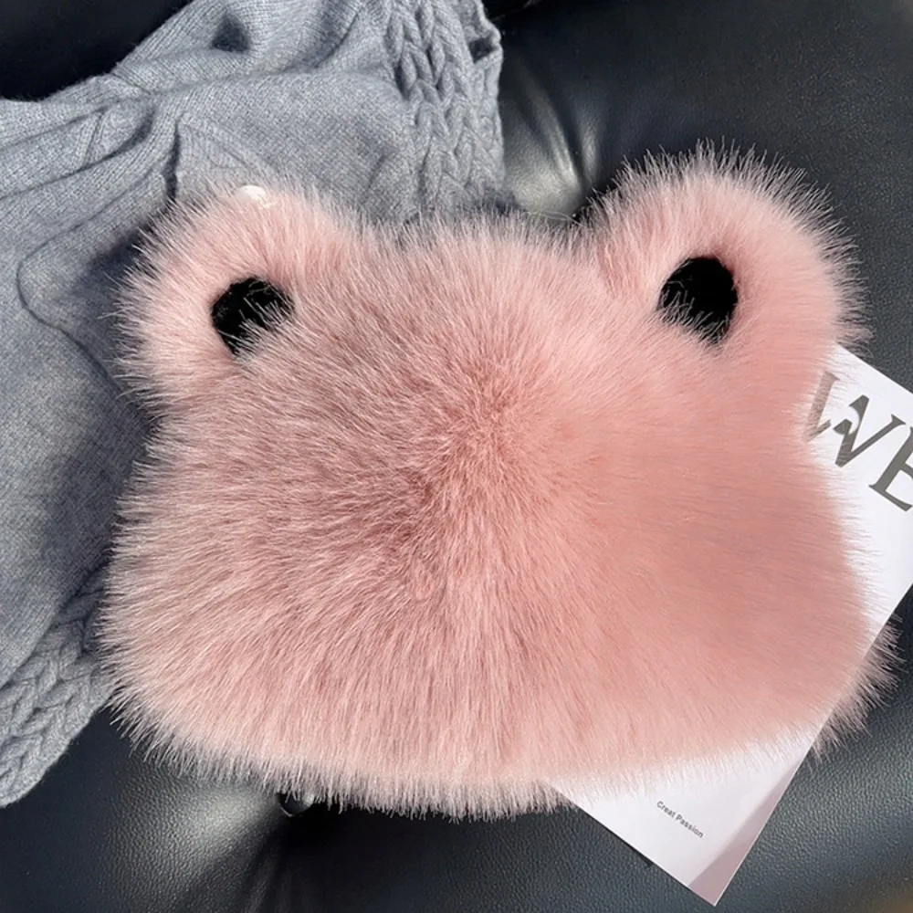 Berretto di pelliccia con orecchio d'orso senza tesa alla moda Cappello di pelliccia da donna soffice e addensato Mantieni caldo il berretto da pescatore in tinta unita autunno e inverno