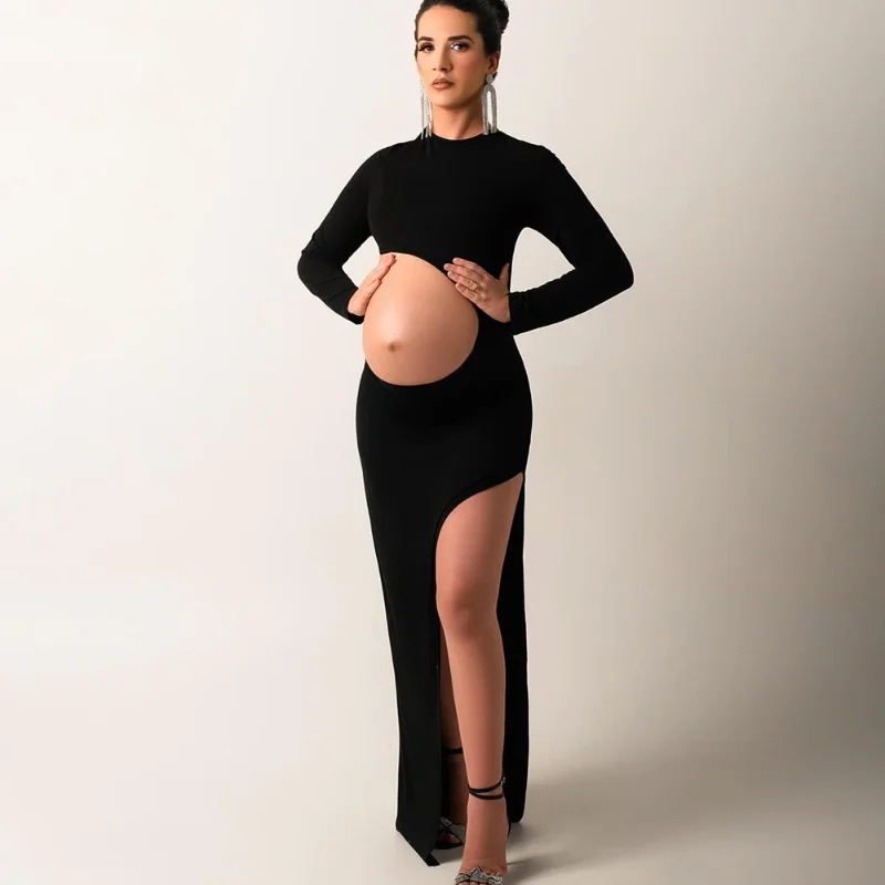 Vestido de maternidad negro para sesión de fotos – Falda larga ajustada