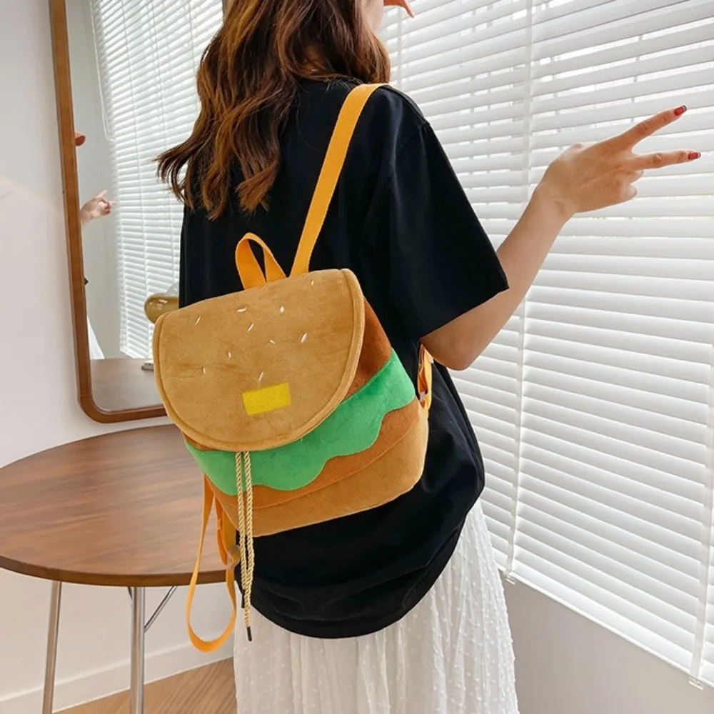 Lovely Large Capacity Hamburger Backpack Adjustable Multi-Function Drawstring School Bag Cartoon Hamburger Travel Backpack Kids