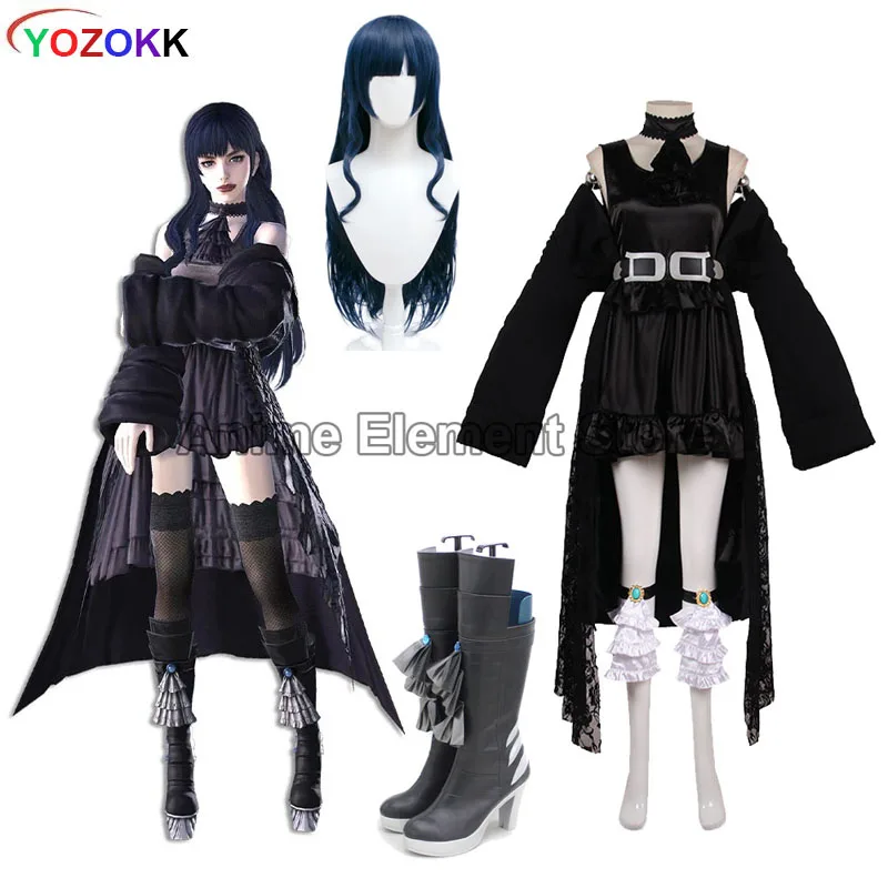 Final Fantasy XIV Gaia-Disfraz de Cosplay, peluca, zapatos, traje de mujer y niña, vestido negro, disfraz de Carnaval de Halloween, soporte personalizado