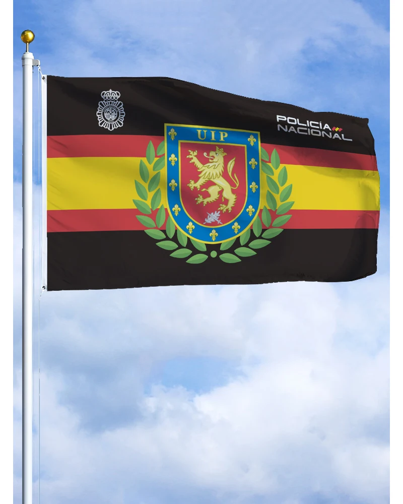 Bandera de la Policía Nacional de España con Corona de Aceitunas, 3x5 pies, Impresa en Poliéster, para Decoración