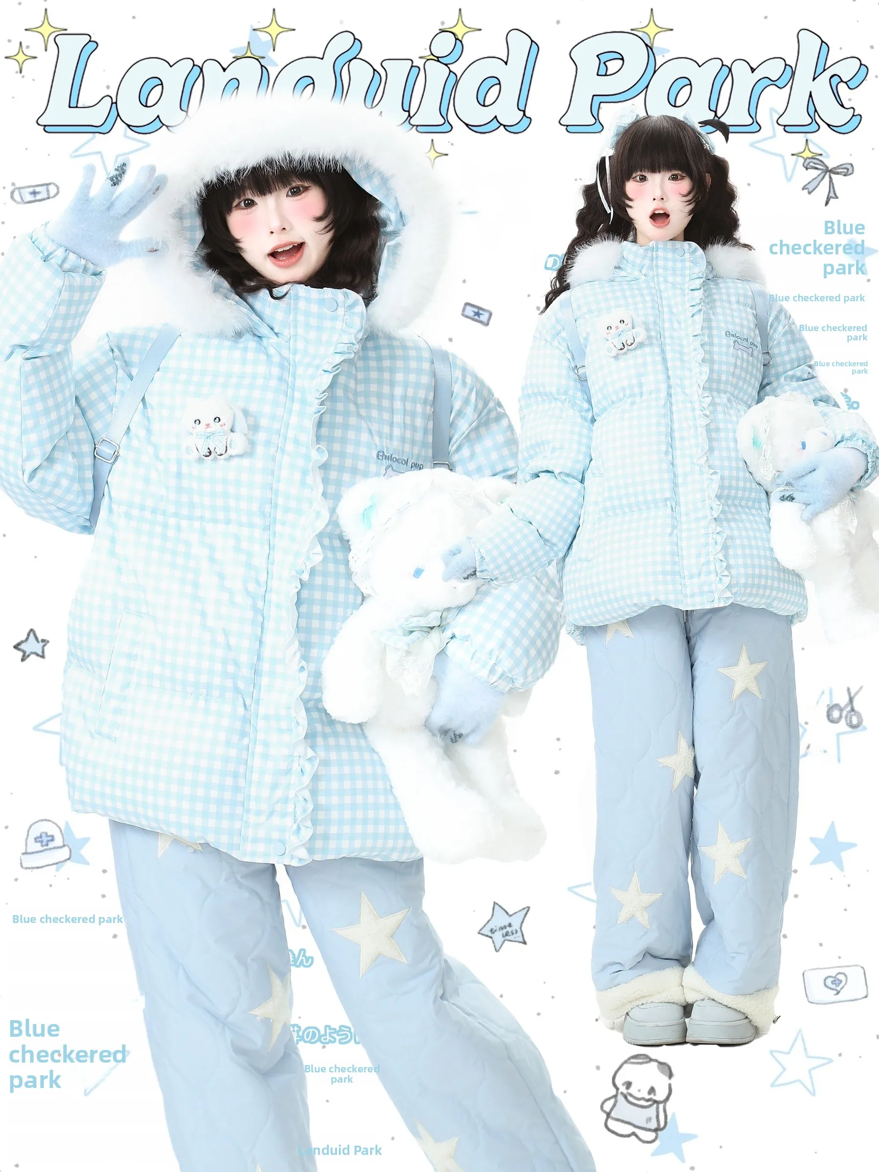 

Thiened Cotton Jaet Women's Winter Coat with Fur Collar Embroidered Patchwork Princ Sle Long Sve Zipper Closure