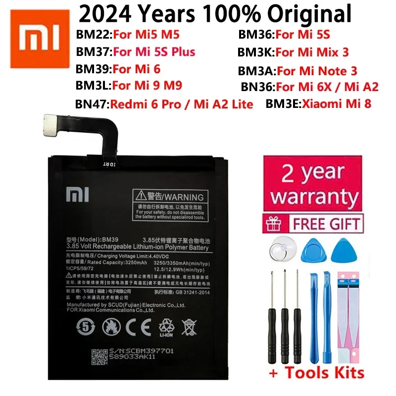100% Original Xiaomi Battery For Xiaomi Mi A2 MiA2 Mix 3 Note 3 Mi5 M5 5S Plus Redmi 6 Pro 6 6X Mi6 Mi6X 8 9 Mi9 Lite batteries