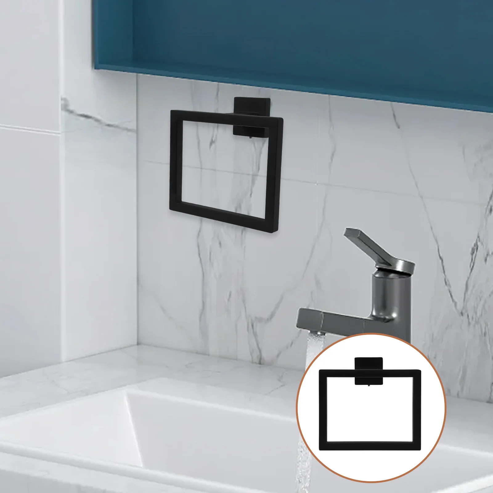 

Hand Towel Ring Wall Mount Square Durable Stainless Steel Bathroom Rack Space Saving Towel Organizer Bathroom Rack for Towels